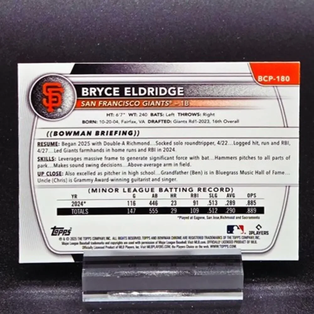 Bryce Eldridge Bowman Chrome Blue Mojo Silver Prizm Giants Top Prospect
